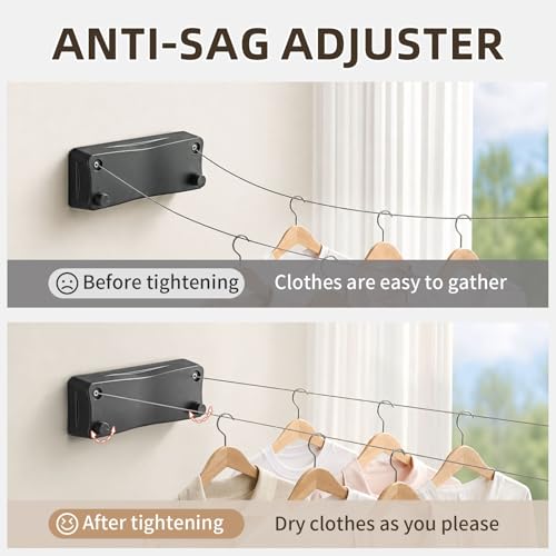 Anti-Sag Retractable Clothesline 40LB Capacity - 201in Stainless Steel Laundry Line for Indoor Outdoor, Wall Mounted Space Saving Easy Install (Gray, Double Lines) - color: Gray, size: Double lines