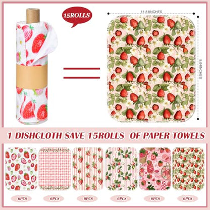 36 Pack Reusable Kitchen Cloths Cotton Towels, Strawberry - style: Strawberry