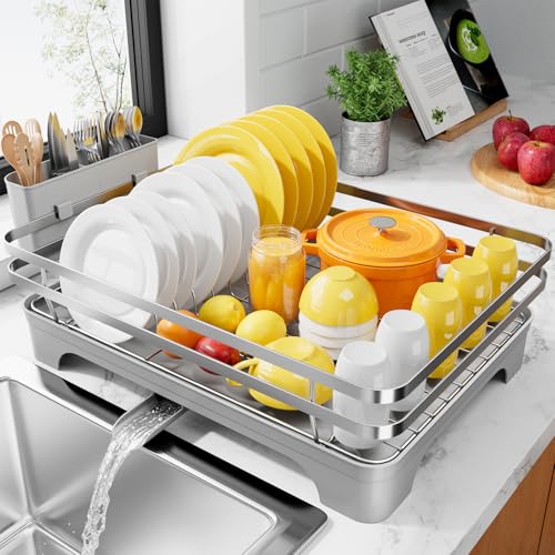 Kitsure Multi-Functional Dish Drying Rack, 15.7" x 12.0" x 5.5", Sliver - color: Silver