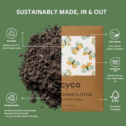 RECYCO Swedish Dishcloths for Kitchen | 5 Pack Gingham Flutter Washable Dish Rags | Cellulose Reusable Cleaning Paper Towels | Absorbent Counter Dish Cloth Sponge Kitchen Wipes, 8" L x 7" W - color: Gingham Flutter - 5 Pack