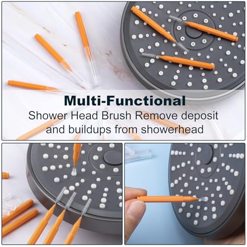 15 Pcs Shower Head Cleaning Brush, Showerhead Cleaner Picks, Nylon Interdental Brush, Shower Cleaner Tiny Brushes for Cleaning Shower Head (Orange)