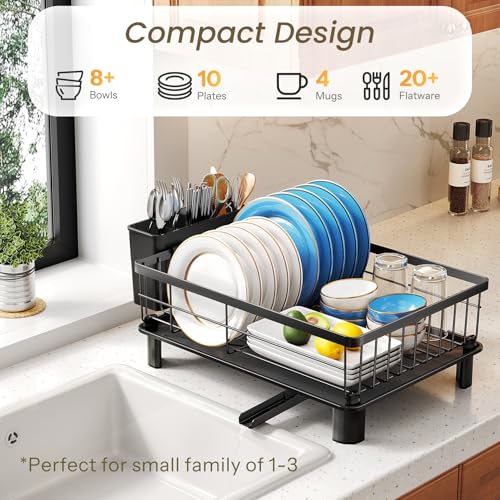 SNTD Dish Drying Rack for Small Kitchen Counter, 11" W x 15" L, Black - color: Black, size: 11" W x 15" L