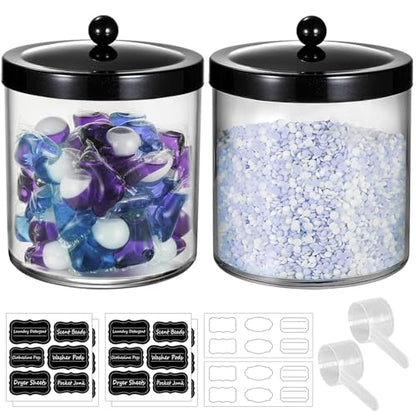 50Oz Laundry Pods Container Clear Container w/Stainless Steel Lid,Black,2pc - color: Black, size: 50 Ounces (2 Pack)