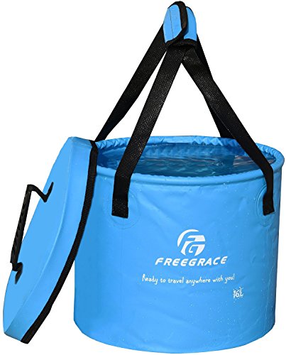 Freegrace Collapsible Water Bucket with Lid 16L Portable Camping Wash Basin - color: Sky Blue, size: 16L