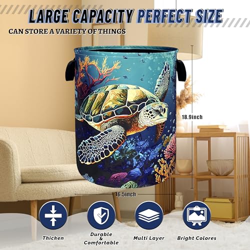 Sea Turtle Laundry Basket Oxford Cloth Foldable Hamper 18.9x16.5 Inch - color: Ocean Animal Colorful Sea Turtle