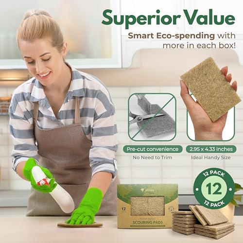 AIRNEX Plant-Based Scouring Pads for Dishes - Coconut Husk Non Scratch Scrub Pads - Natural Kitchen Scrubbing Pads for Pots & Pans - Eco Friendly & Non Abrasive Dish Scrubber Pads - Pack of 12 - size: 12 pack