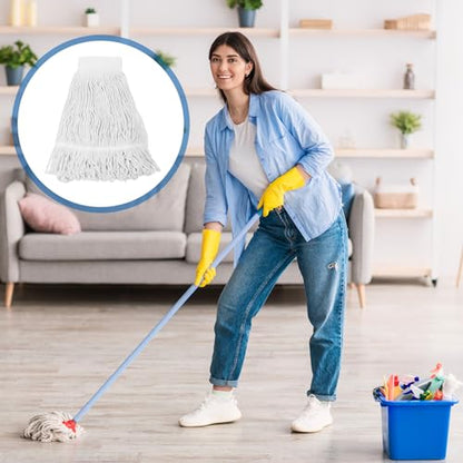 uxcell 6Pcs Commercial Mop Head Replacement, Cotton String Mop Head, Wet Cleaning Mop Head Refills for Home, Industrial Commercial Use, White - color: White