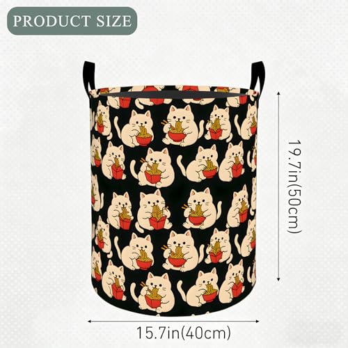 Noodle Cat Laundry Basket Hamper, Organizer Bins Gifts for Women Kids, Cute Kitten Cartoon Foldable Waterproof Clothes Hamper Handles Storage Bucket for Bedroom Bathroom Room Decor 19.7"x15.7" - color: Cat01