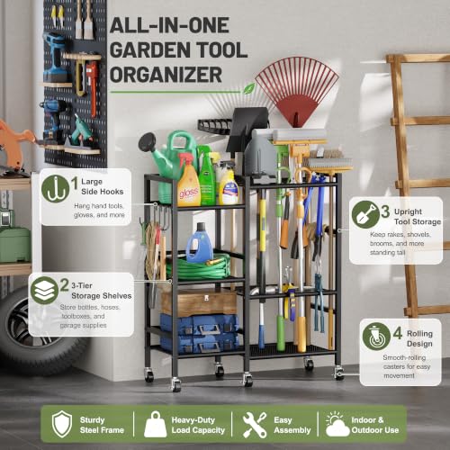 keomaisyto Garden Tool Organizer with 6 Industrial Wheels & Large Hooks - size: Large-with Wheels