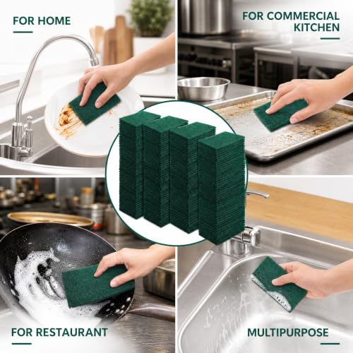Jucoan 120 Pack Heavy Duty Scouring Pads, 4 x 6 Inch Non-Scratch Scrub Pads, Green Reusable Multipurpose Scrubbing Pads for Kitchen Dish, Metal Grills, Household Bathroom Sink Bathtub