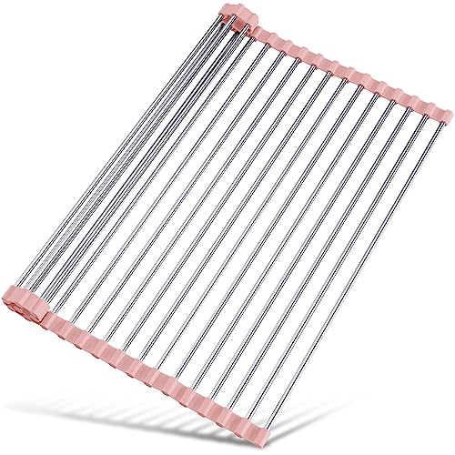 Tomorotec Roll Up Dish Drying Rack Over Sink, 304 Steel, 17.7x15.5, Pink - color: Pink, size: 17.7 x 15.5 in