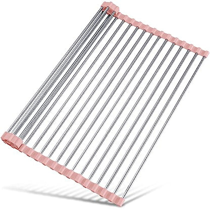 Tomorotec Roll Up Dish Drying Rack Over Sink, 304 Steel, 17.7x15.5, Pink - color: Pink, size: 17.7 x 15.5 in