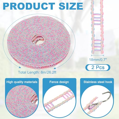 uxcell 2 Pcs Portable Travel Clothesline, 26.2ft Clothes Line Outdoors Travel Hanger Foldable Clothesline Rope with Hooks for Camping Hotel Backyard Home Cruise Ship, Purple - color: Purple, size: 8m/26.2ft