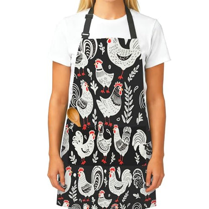 Adjustable Baking Aprons for Women - Cooking Aprons for Women with Pockets, Perfect for Baking Cooking Gradening - color: Chicken-3