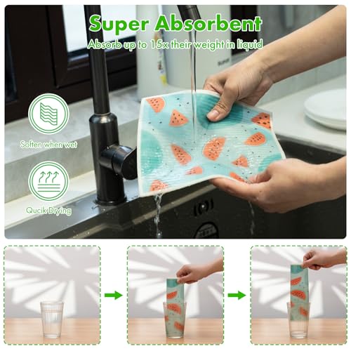 Swedish Dishcloths for Kitchen, 6 Pack Fruit Swedish Dish Towels with Clips, Reusable Paper Towels Washable Non-Scratch Super Absorbent Cellulose Sponge Cloths, Biodegradable No Odor - color: Fruit