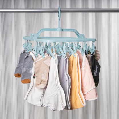Foldable Clip Hangers with 26 Drying Clips, Underwear Hanger with Clips, Plastic Laundry Clip and Drip Drying Hanger for Socks, Bras, Lingerie, Clothes, Sturdy, Blue - color: Light Blue, size: 1 PC