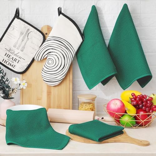 Homaxy 100% Cotton Waffle Weave Kitchen Dish Cloths 8-Pack, Dark Green - color: Dark Green, size: 12 X 12 - 8 Pack