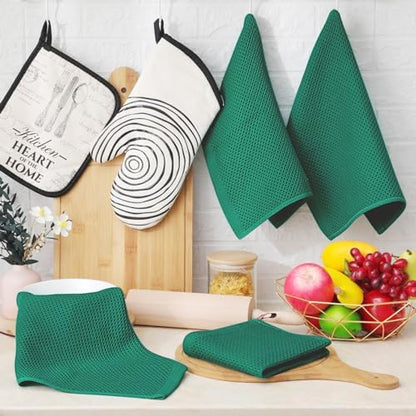 Homaxy 100% Cotton Waffle Weave Kitchen Dish Cloths 8-Pack, Dark Green - color: Dark Green, size: 12 X 12 - 8 Pack