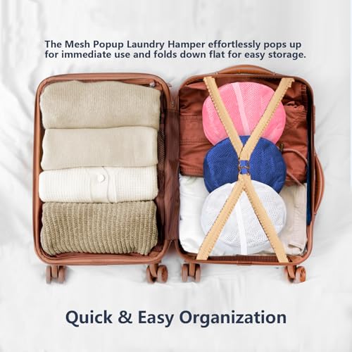 Pop Up Laundry Hamper, Mesh Laundry Basket Collapsible, Foldable Hamper for Travel and Storage, 3 Pack (White+Pink+Blue) - color: 3P White+Pink+Blue