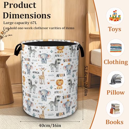 Cute African Animals Laundry Basket with Waterproof Coating, Collapsible Clothes Hamper, Large Storage Bin with Handles for Bedroom Bathroom Laundry Room - color: Cute African Animals