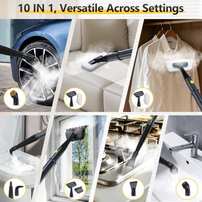 10-in-1 Steam Mop with Detachable Handheld Steam Cleaner - color: Warm Gray and Yellow