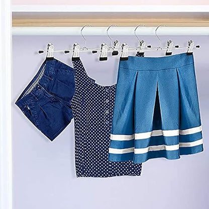 Metal Pants Shorts Hangers, Heavy Duty Kids Skirt Hangers with 2 Adjustable Non Slip Clips, Ultra Thin Space Saving 360 Degree Swivel Hook Stainless Steel Hanger 12 Pack