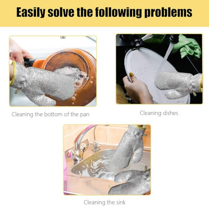 2 Pairs Dish Sponge Dishwashing Gloves, Non Scratch Dish Scrubber Dish Gloves, Waterproof Kitchen Scrub Sponges for Cleaning Dishes Pots Pans, 24x16cm/9.45x6.3in, Silver