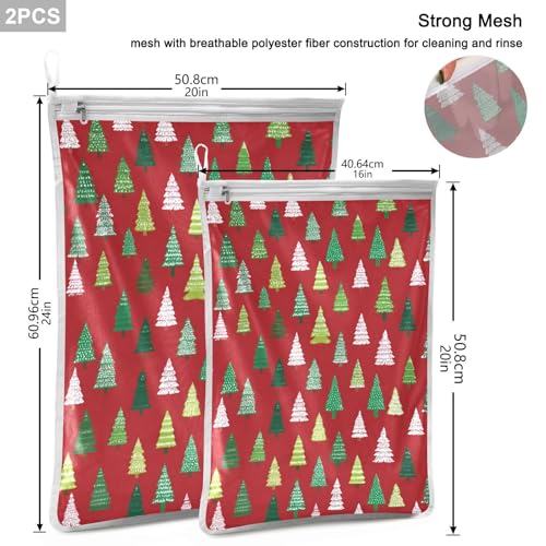 Mesh Laundry Bags Lingerie Bags for Washing Delicates 2 PCS Durable Wash Bag with Zipper Small and Medium Washable Christmas Trees White Green - color: Christmas Trees White Green