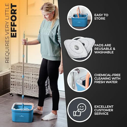 Mop and Bucket Set, Mops for Floor Cleaning, Spin Mop, Blue - color: Blue