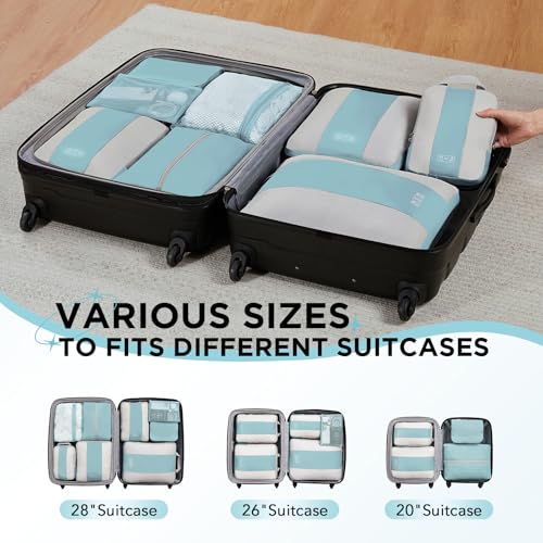 OlarHike 8 Set Compression Packing Cubes for Travel Essentials,Compressible Expandable Space Saver Bags for Organizing Clothes,Luggage Suitcase Garment Bags with Over 1000 pcs Mesh Holes(Blue Gray) - color: Blue Gray