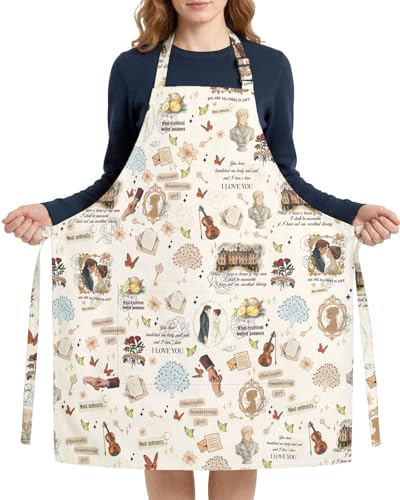 Women Apron, Cute Kitchen Aprons for Women, Girls - color: White Classic Romance