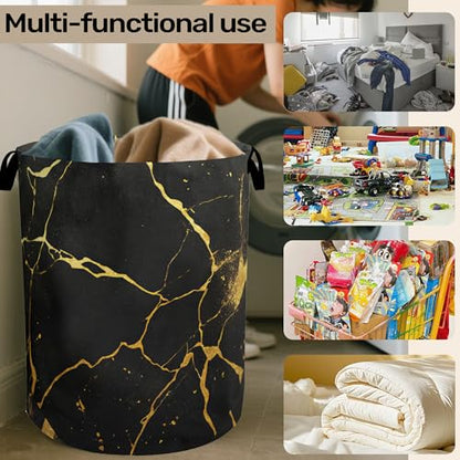 Black Marble Foldable Laundry Hamper - Waterproof Fabric Storage Basket with Handles, Clothes Hampers for Laundry,Bedroom,Dorm - color: Black Marble