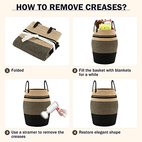 Extra Large Laundry Hamper Basket 105L Woven Blanket Basket, Brown & Black - color: Brown & Black, size: 105L