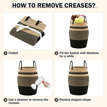 Extra Large Laundry Hamper Basket 105L Woven Blanket Basket, Brown & Black - color: Brown & Black, size: 105L