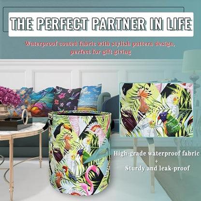 Tropical Birds Laundry Basket Foldable Oxford Cloth Hamper 18.9" x1 6.5" - color: Colorful Tropical Birds Palm Leaves
