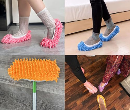 6 Pairs (12 Pieces) Dust Mop Slippers Shoe Cover Multi-Function Soft Washable Reusable Floor Cleaning Shoe Cover House Kitchen Office Cleaning Tools (Pink)