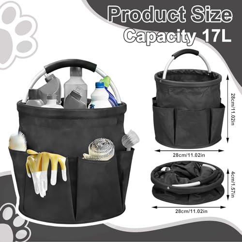 Qivine Cleaning Caddy for Cleaning Supplies, 17L Cleaning Supply Caddy with Handle Foldable Cleaning Supplies Organizer Bucket Tool Bag Organizer Cleaning Products Organizers for Home, Garden (Black) - color: Black