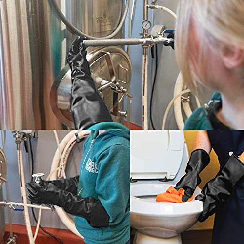 Black Rubber Gloves Extra Large, 22" Long Chemical Resistant Gloves, Waterproof Reusable Dishwashing Household Cleaning Safety Work Heavy Duty Industrial Rubber Glove, 1 Pair XXL - color: Reversible, Black+black, size: XXL-1Pair