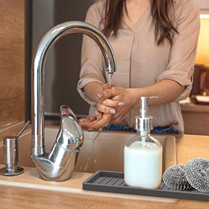 ZAPPOWARE Silicone Kitchen Sink Caddy Sponge Holder 12"x4.7" Gray - Bathroom Vanity Tray Organizer, Soap Tray for Dish Scrubber, Soap Dispenser - color: Gray