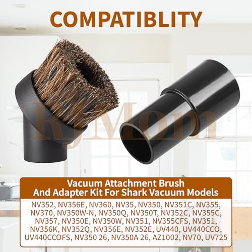 Soft Horse Hair Vacuum Brush Attachment For Shark Vacuum - Round Brush With Adapter - To Convert The 1 1/4" Tool To 1 1/2" Vacuum Hoses, Vacuum Attachment Brush Hair Length 35mm - size: Round Brush