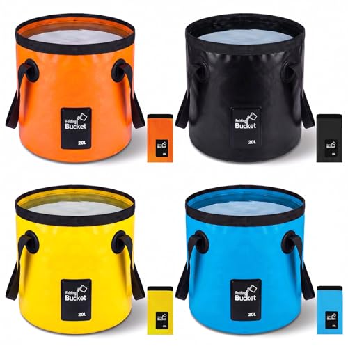 4 Pcs Collapsible Bucket with Handle 5 Gallon(20L) Foldable Water Container Folding Water Bucket Portable Folding Camp Wash Basin for Outdoor Travelling Camping Hiking Fishing Car Washing