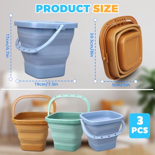 3PCS 3L Collapsible Bucket Sandbox Kit Castle Mold Building Snow Toys for Kids, Foldable Beach Bucket Sand Pail for Garden Planting, Beach Essential Travel Summer Toys, Househould Cleaner Bucket - color: Multicolored