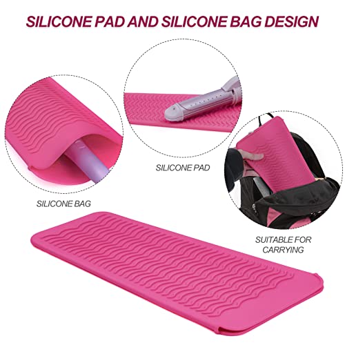 Silicone Heat Resistant Mat Pouch for Hair Straightener,Curling Iron, Pink - color: Pink, size: 2 Pack