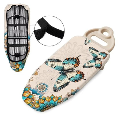 Mandala Flower Butterfly Printed Ironing Board Cover with Elastic Edge, Apartment RVs Anti Slip Iron Board Cover Scorch Resistant, Mini Table Top Ironing Cover Easy Replacement - color: Beige - Mandala Flower Butterfly