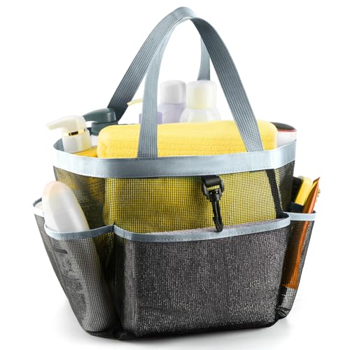 LOYEE Mesh Shower Caddy Portable for College Dorm Room Essentials with 8 Pockets,Shower Bag for Beach,Swimming,Gym,Travel,Bathroom(Grey) - color: Grey