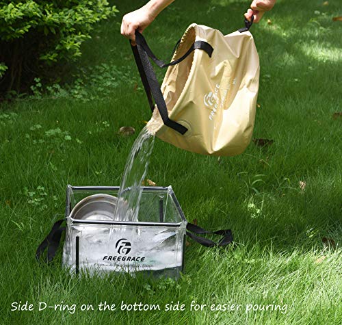 Freegrace Collapsible Water Bucket with Lid 16L Portable Camping Wash Basin - color: Khaki, size: 16L