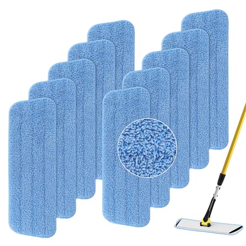 Replacement Microfiber Pad Fit for Rubbermaid Commercial 18 Inch and 17 Inch Mop - 10 Pack Wet & Dry Commercial Cleaning Reusable Refills Fit for Any Microfiber Flat Mop 18" 17" - Trapezium - color: 18 Inch-10pack-blue-new