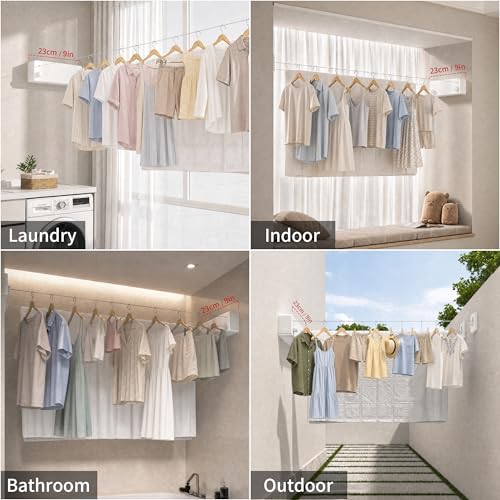 JOOM Retractable Clothesline Indoor, Dual 2 x 13.8 FT Clothes Lines, White - color: White