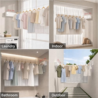 JOOM Retractable Clothesline Indoor, Dual 2 x 13.8 FT Clothes Lines, White - color: White