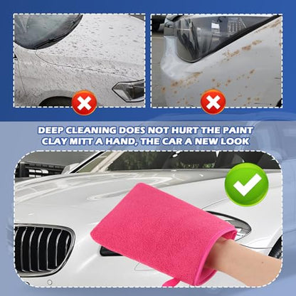2PCS Car Clay Mitt Auto Detailing,Soft Clay Bar Mitt for Cleaning Car Surfaces,Anti-Scratch Clays Mitts for Cars Detailings to Replace Traditional Clays Bar Cars Accessories (Hot Pink) - color: Hot Pink/2pcs